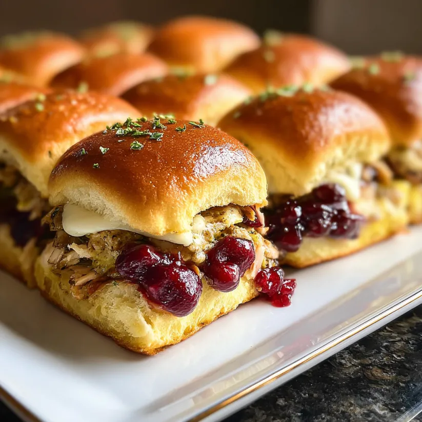 Eine Platte mit Sandwiches, die aus Bratwurst und Cranberries bestehen.