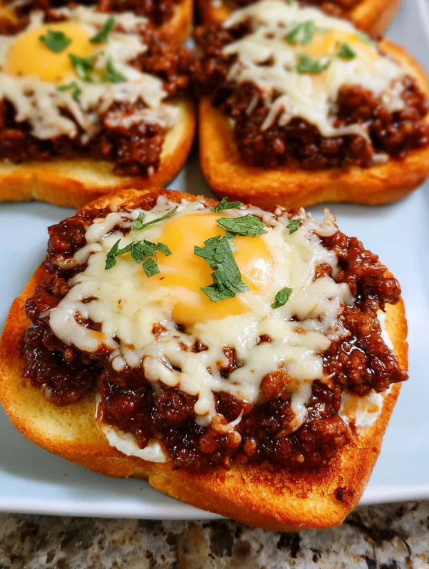 Ein Teller mit Texas Toast Sloppy Joes.