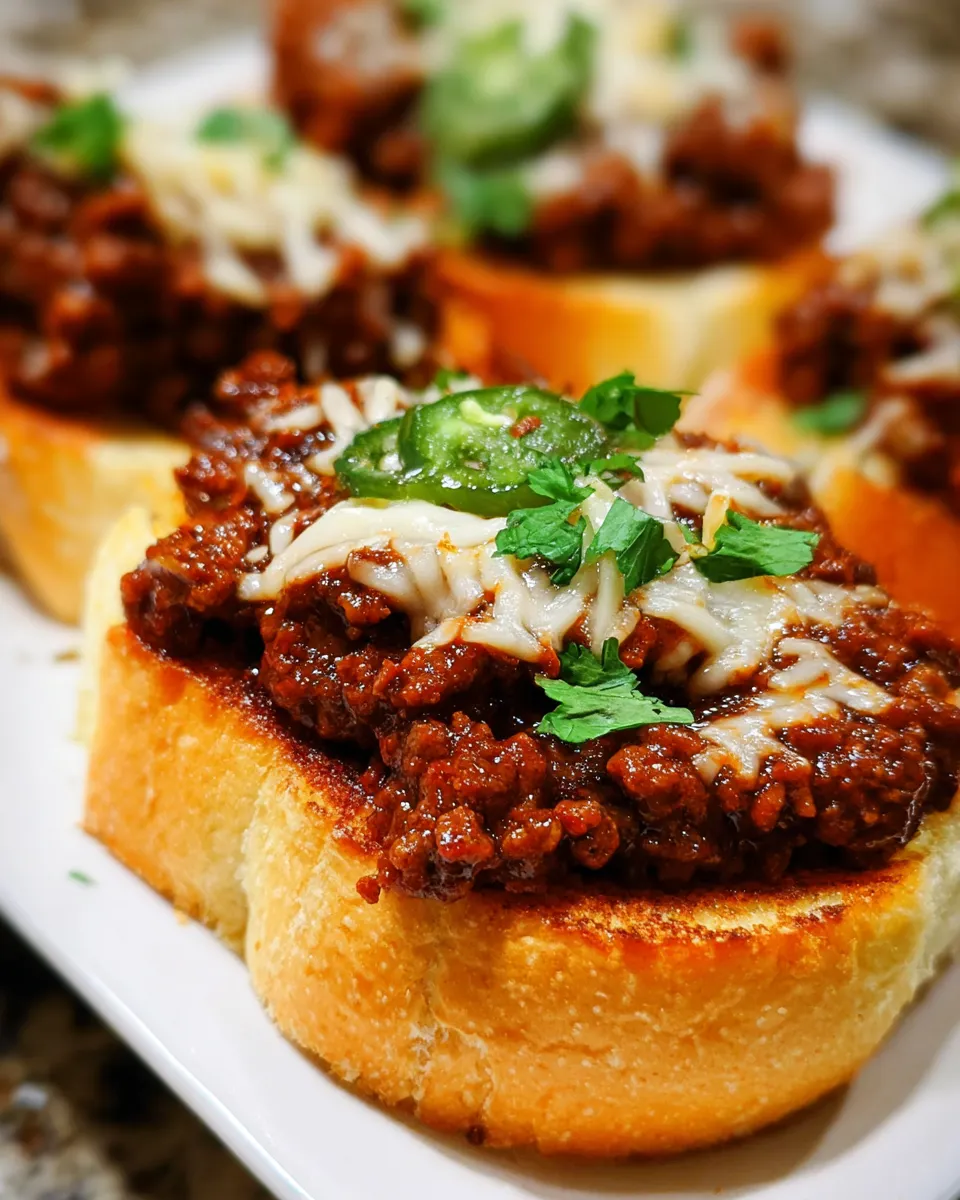 Ein Teller Toast mit würziger Sloppy Joe-Füllung.