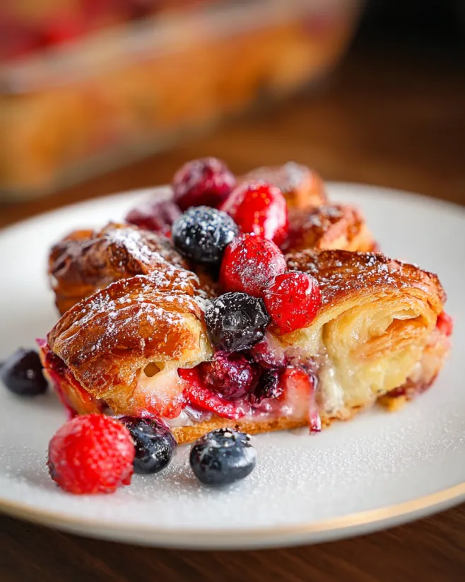 Ein Croissant mit Beeren obendrauf.