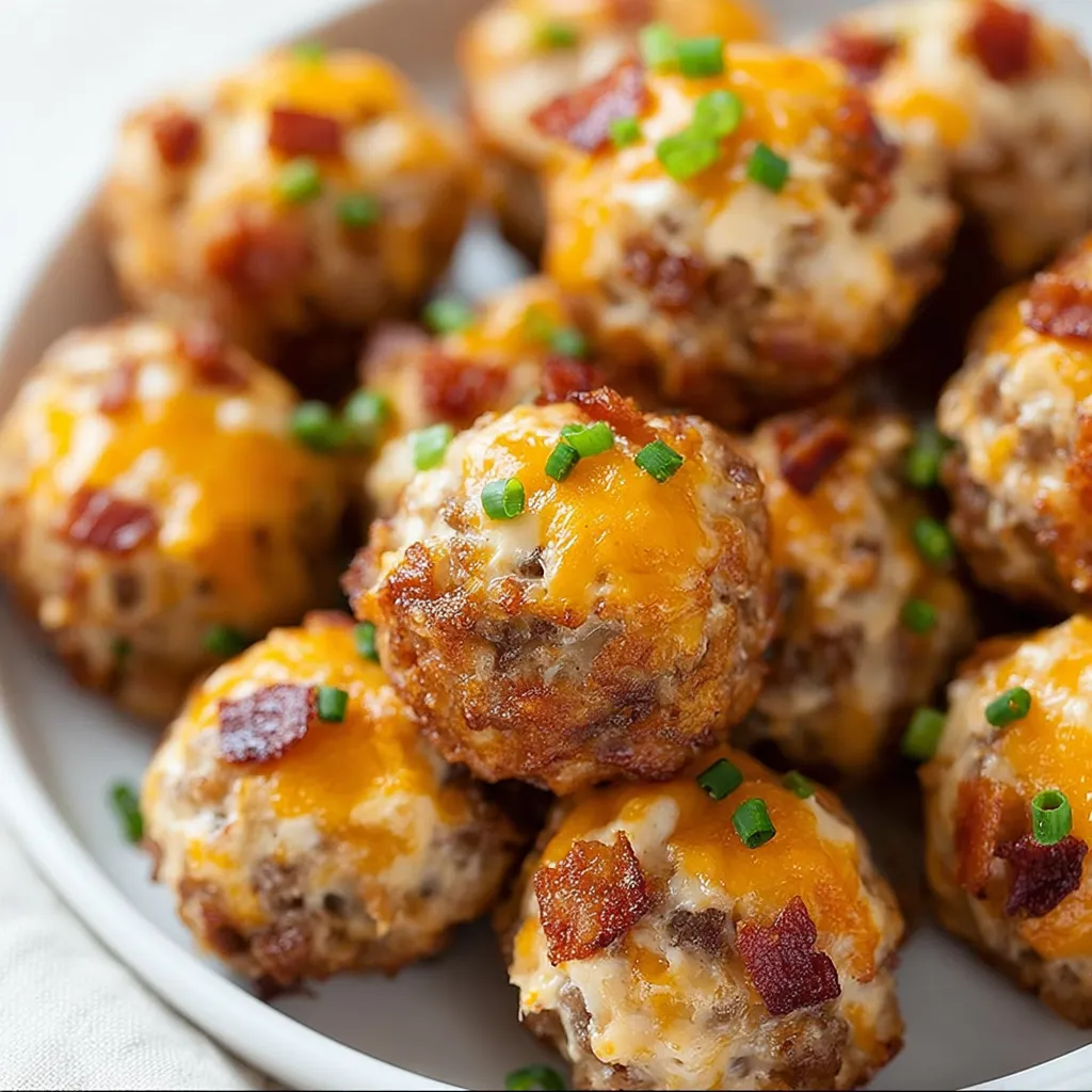 Ein Teller voller Wurst-Käse-Bällchen.