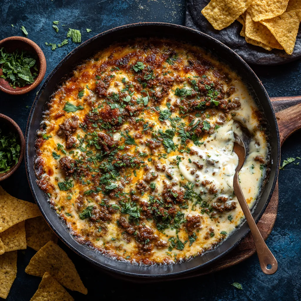 Ein köstliches Queso Fundido mit Chorizo.