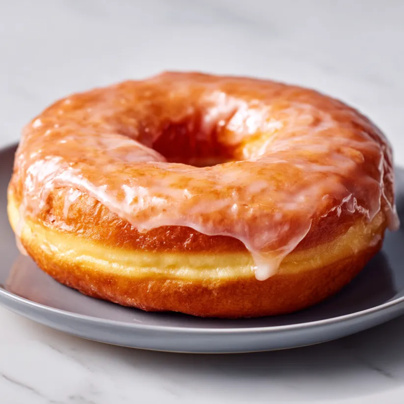 Ein Krispy Kreme Doughnut auf einem Plate.