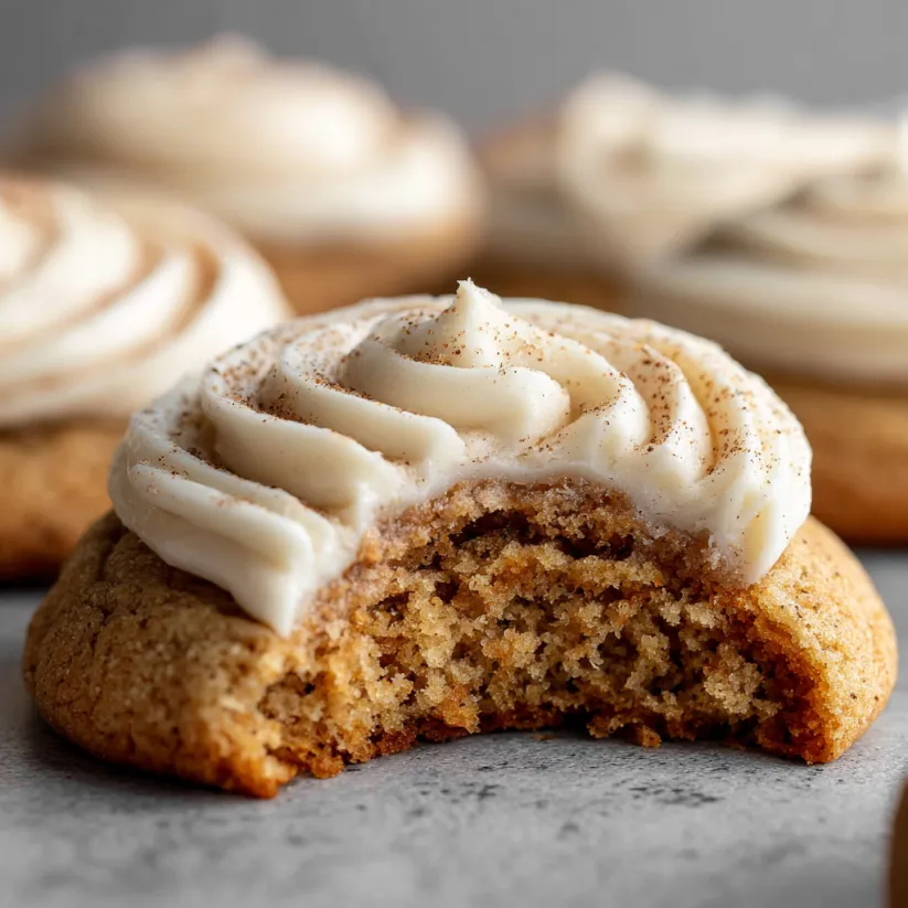Ein Cookie mit einer Schicht aus Buttercreme und Zucker.