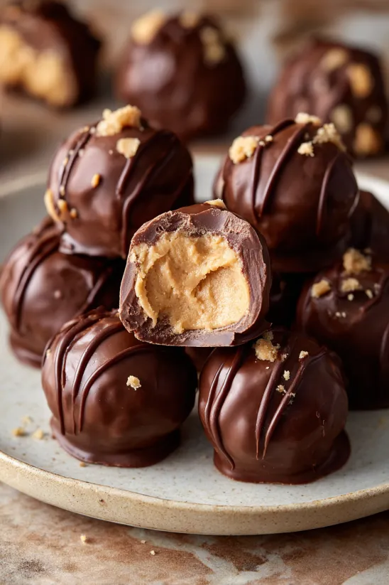 Eine Platte mit Chocoladen-Tagalong-Keksen, die mit Nüssen und Schokolade garniert sind.