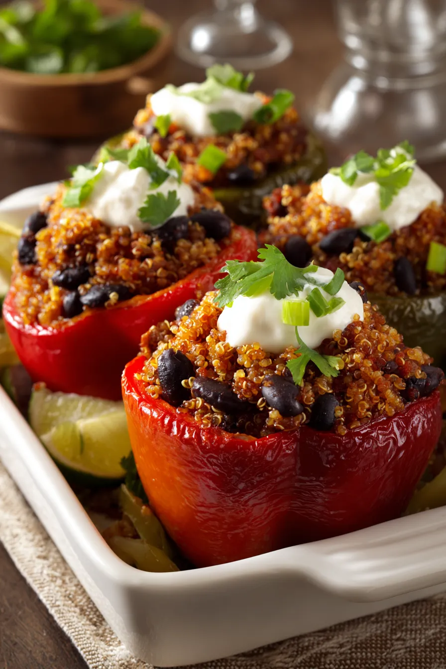 Ein Crockpot Stuffed Peppers mit einer Kombination aus Kichererbsen, Rice und Käse.