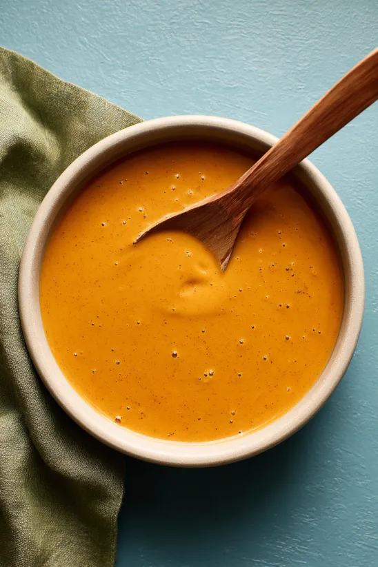 Eine Schüssel Chipotle Mayo mit Löffel.