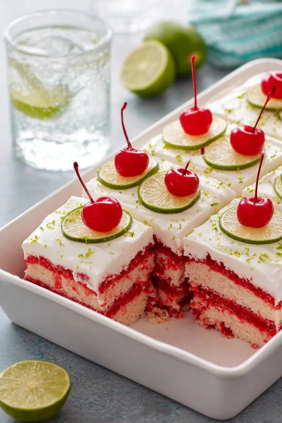 Ein prägnantes Bildbeschreibungstext lautet: "Ein Gericht aus dem Jahr 2012, das aus einer Kombination aus Cherry Limeade und Vanillekuchen besteht.
