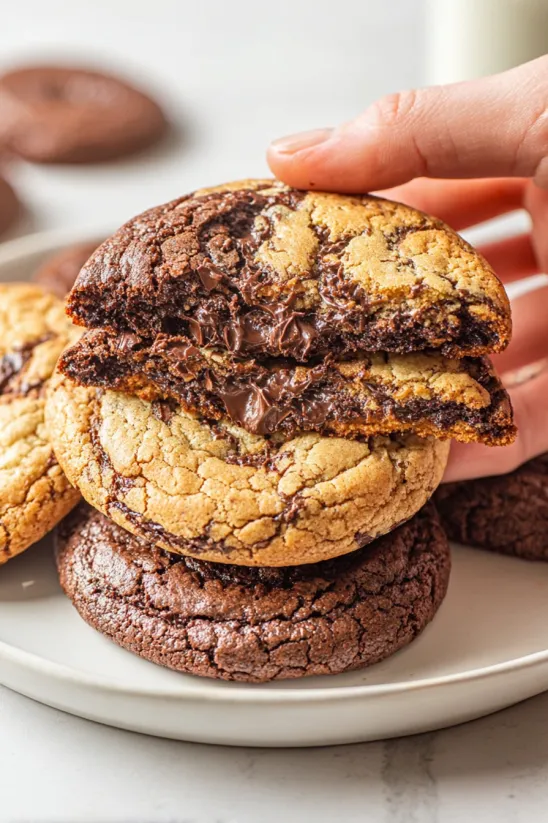 Jemand hält einen Cookie mit Schokostückchen.