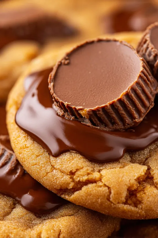 Ein schokoladenüberzogener Keks mit Erdnussbutterfüllung.