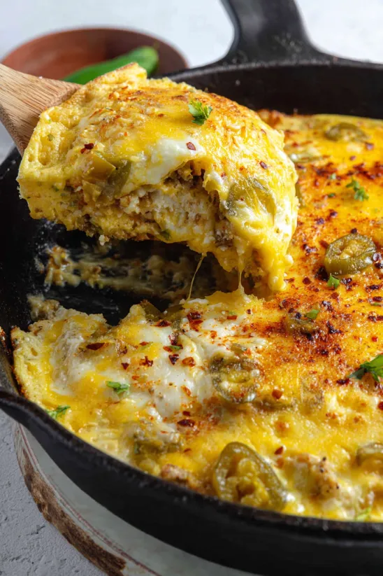 Nahaufnahme von einem Chile Relleno Auflauf.
