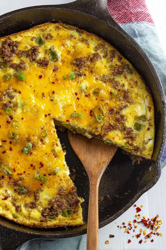 Ein Stück Chile Relleno Auflauf.