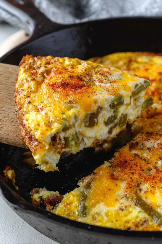 Ein Stück Chile Relleno Auflauf.