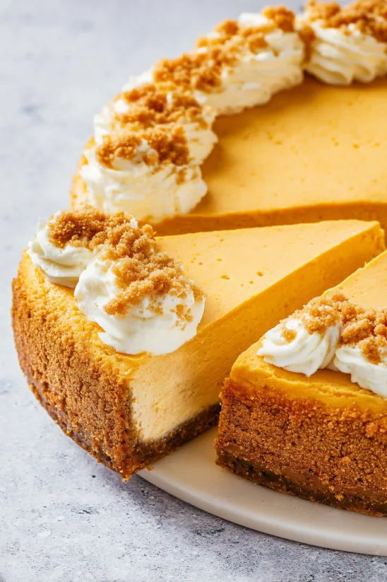 Ein Stück Kürbis-Cheesecake ohne Backen.