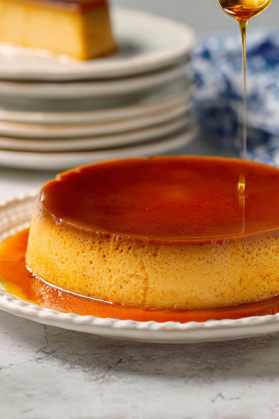 Ein Flan auf einem Teller.