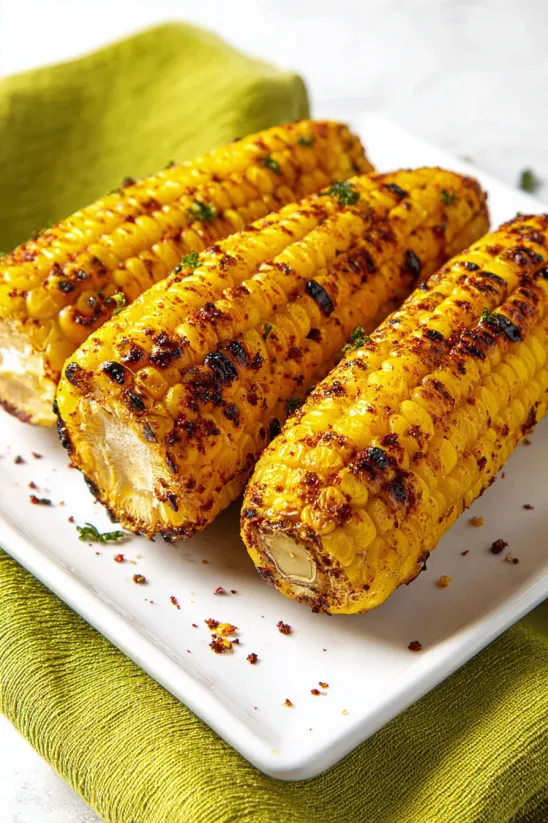 Ein Teller gegrillte Maiskolben mit Jerk-Würze.