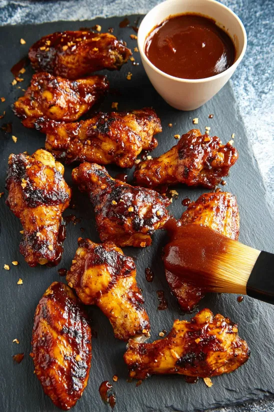 Ein Teller Honig-Sriracha-Hähnchenflügel.