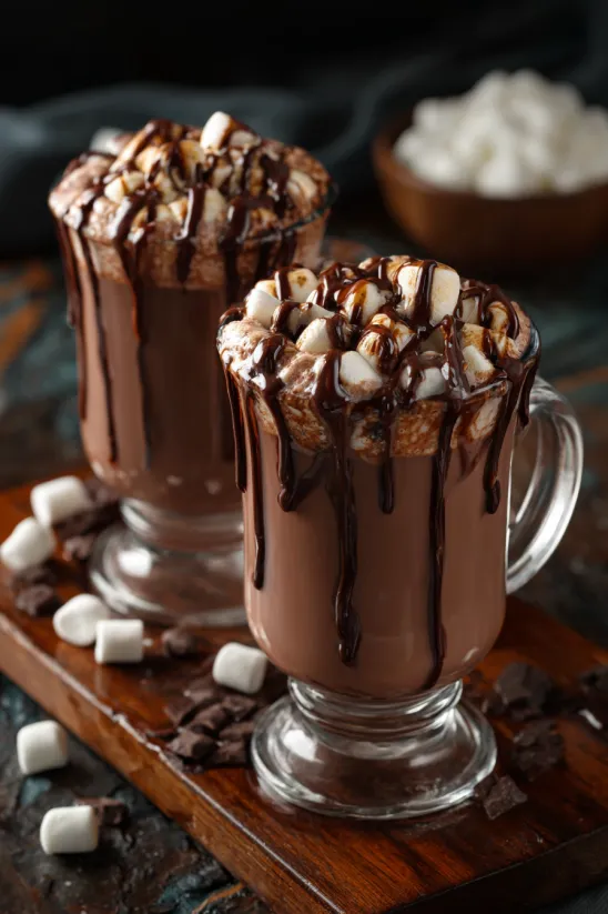Zwei Gläser mit mexikanischer Hot Chocolate mit Schuss.