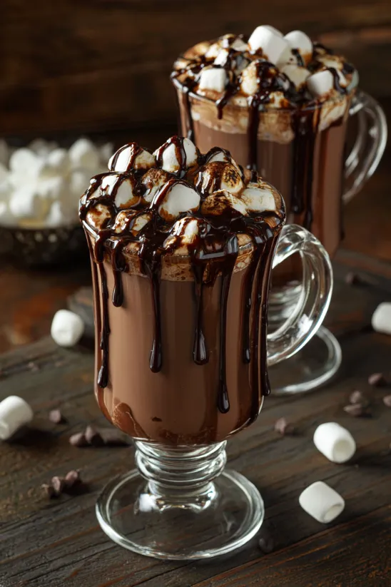 Zwei Gläser mit mexikanischer Hot Chocolate mit Schuss.