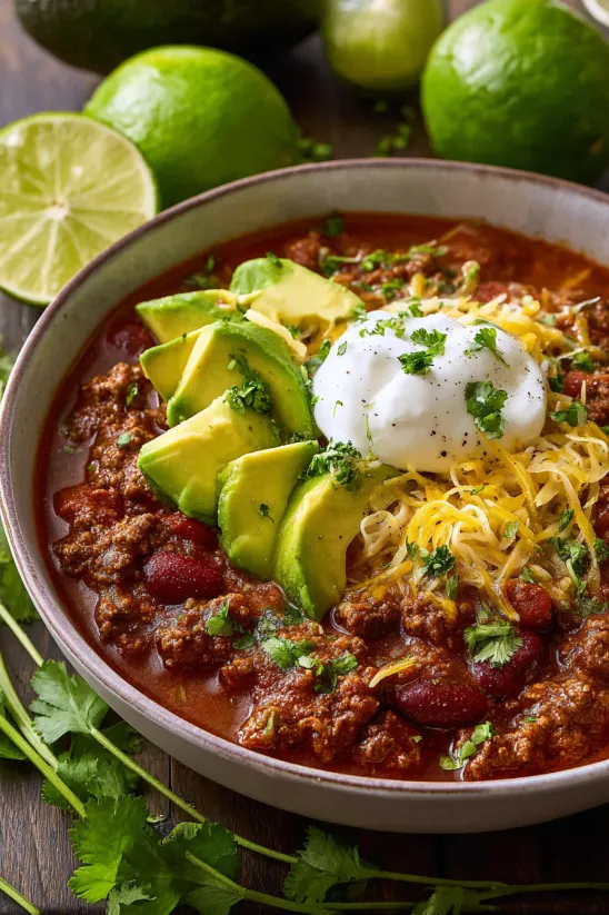 Ein Schälchen Chili, obendrauf ein Klecks Schmand.