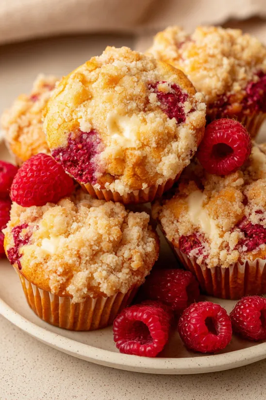 Teller voller Himbeermuffins.