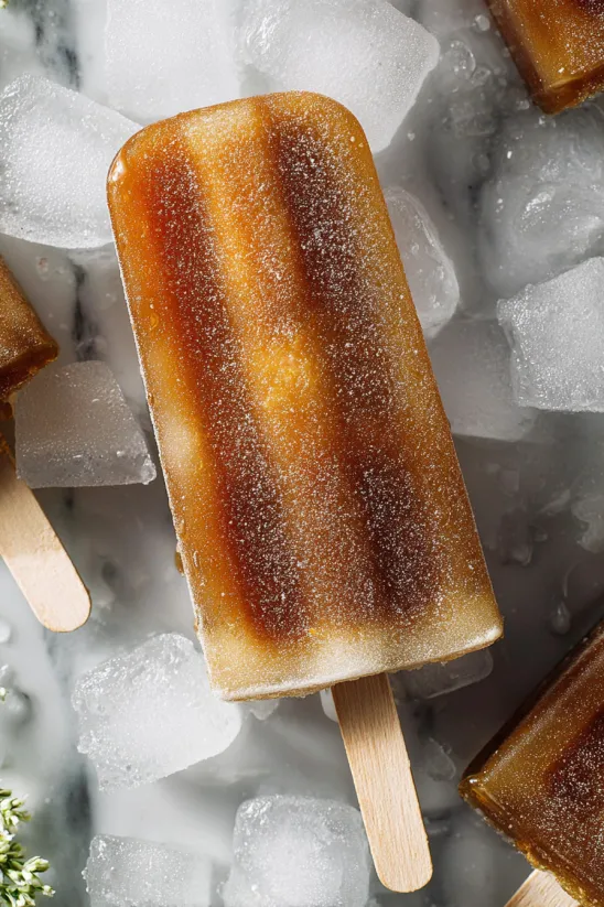 Hafermilch Espresso Eis am Stiel mit braunem Zucker.