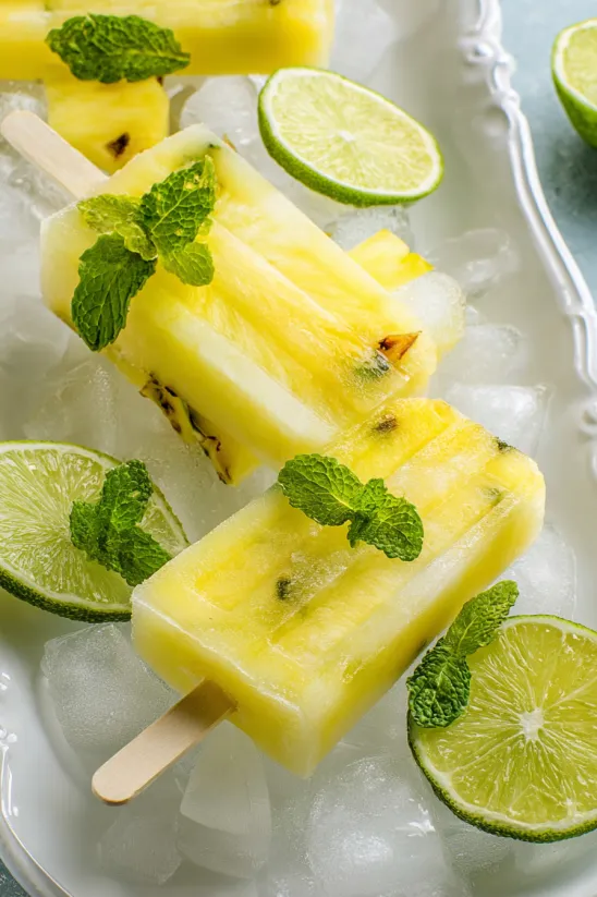 Knackige Ananas-Mojito Eis am Stiel.