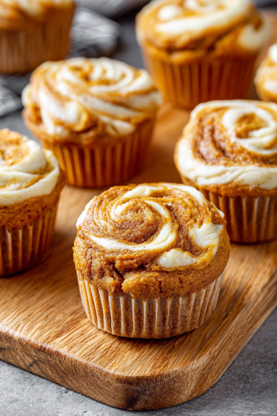 Ein Teller mit Kürbis-Frischkäse-Muffins.