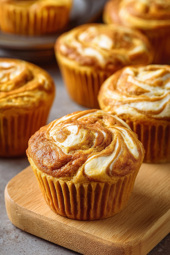 Ein Teller mit Kürbis-Frischkäse-Muffins.