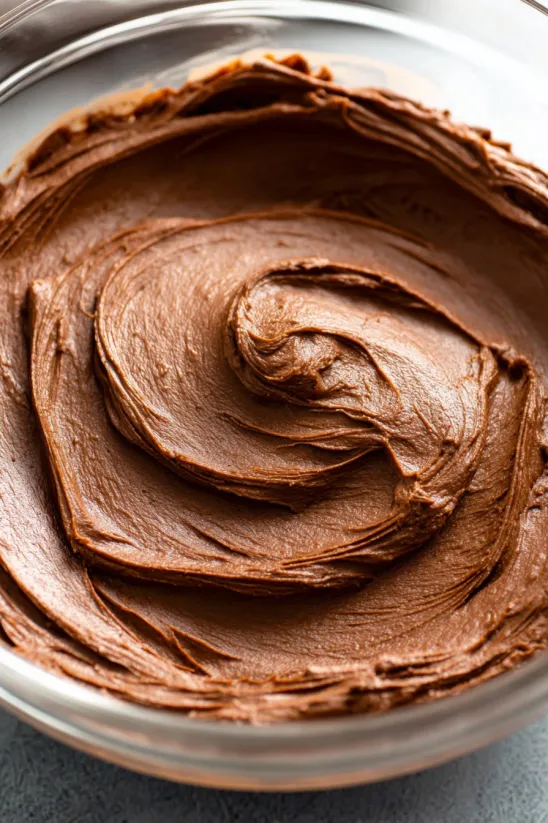 Schokoladenbuttercreme in einer Schüssel.