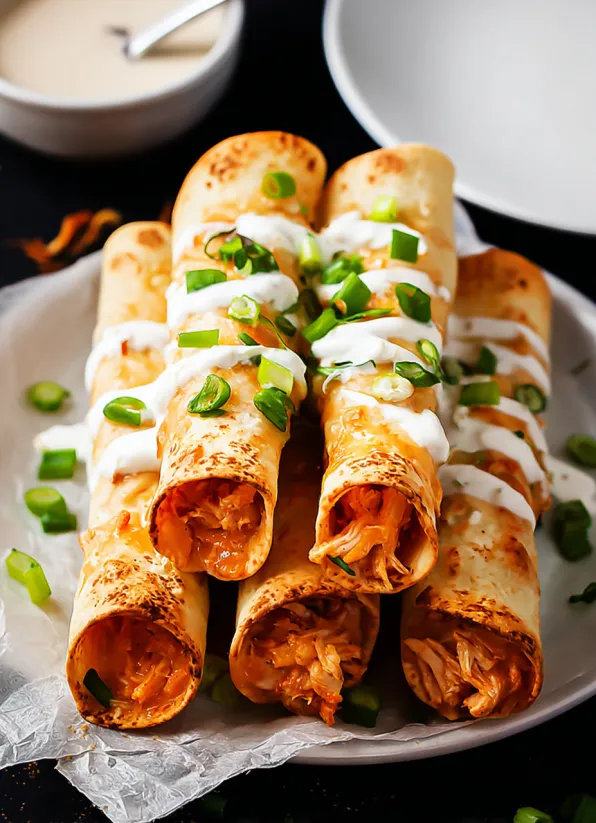 Gebackene Buffalo Chicken Taquitos.