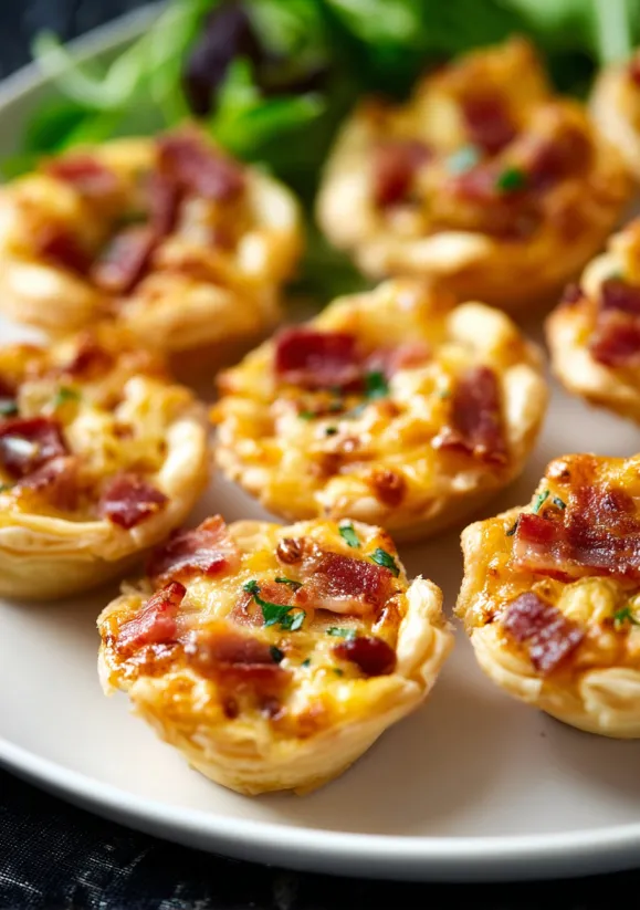 Ein Teller voller knuspriger Bacon-Käse-Rotel Cups.