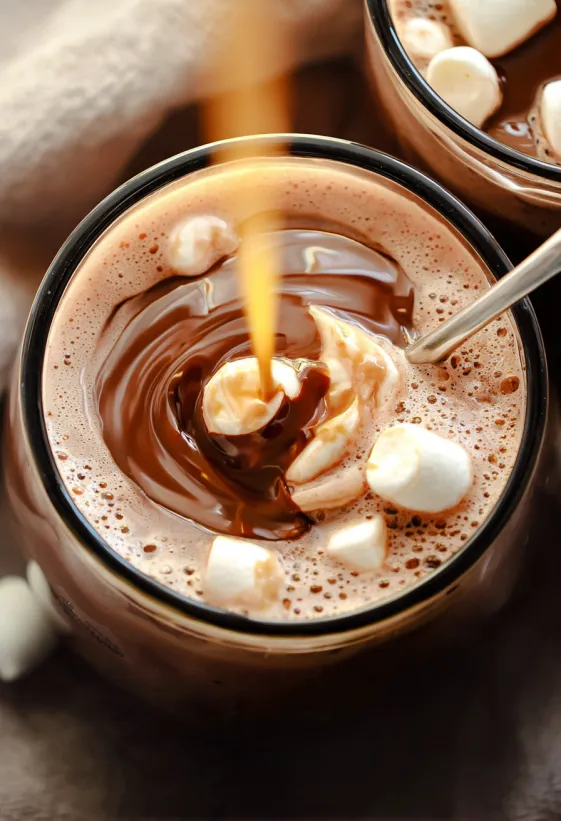 Eine Tasse Kakao mit Marshmallows obendrauf.
