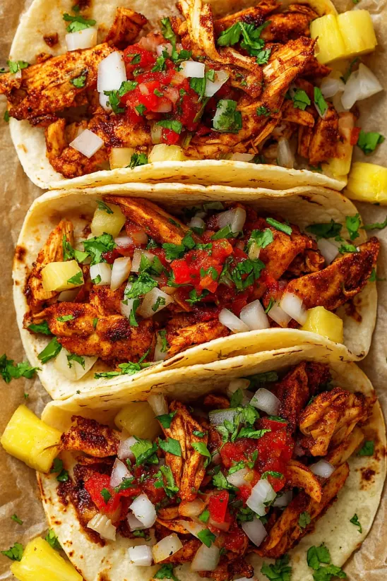 Ein Teller mit Tacos al Pastor.