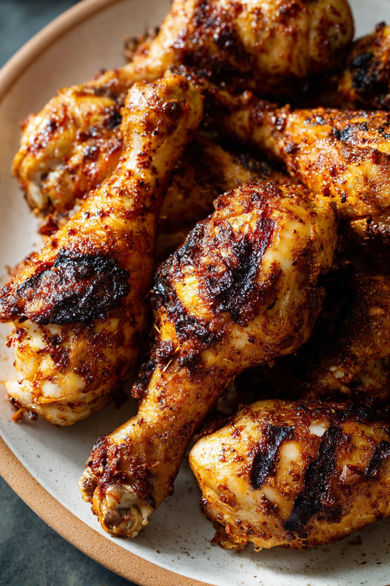 Ein Air Fryer mit Chicken Legs, die in einem Gew&uuml;rzbratkartoffelbraten gegart sind.