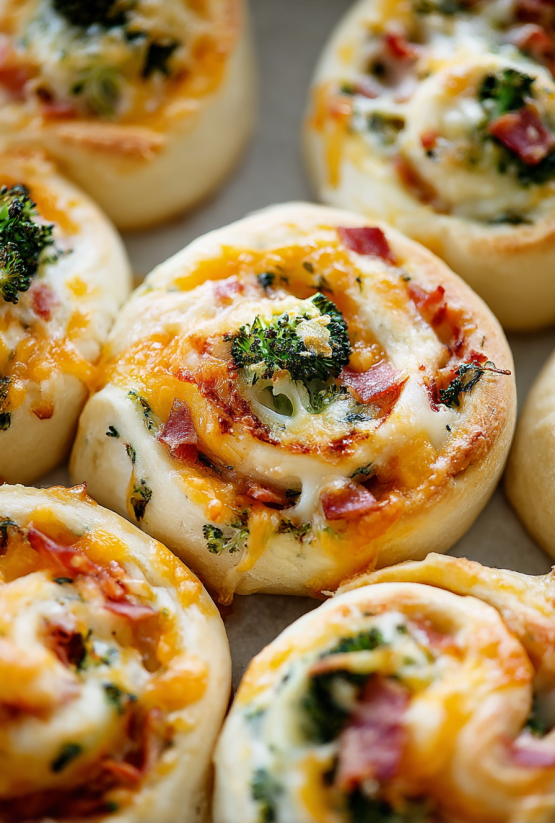 Ein Bild von Spiral Stuffed Rolls, die mit Brokkoli und K&auml;se gef&uuml;llt sind.