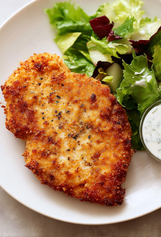 Ein Stück Air Fryer Ranch Chicken auf einem weißen Teller.