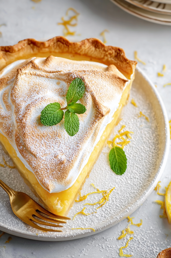 Ein Stück Tennessee Lemon Pie auf einem Teller.