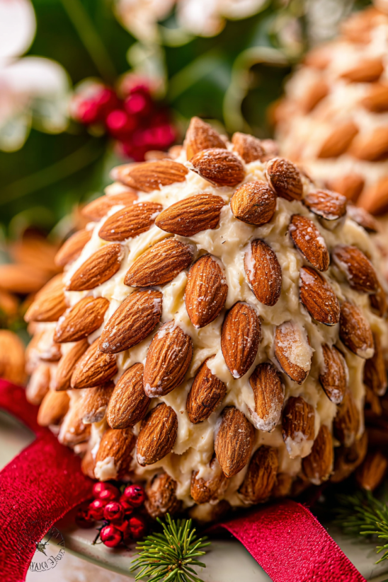 Ein Pine Cone Cheese Ball Recipe, der aus einer Kombination aus Pine Cone und Cheese besteht.