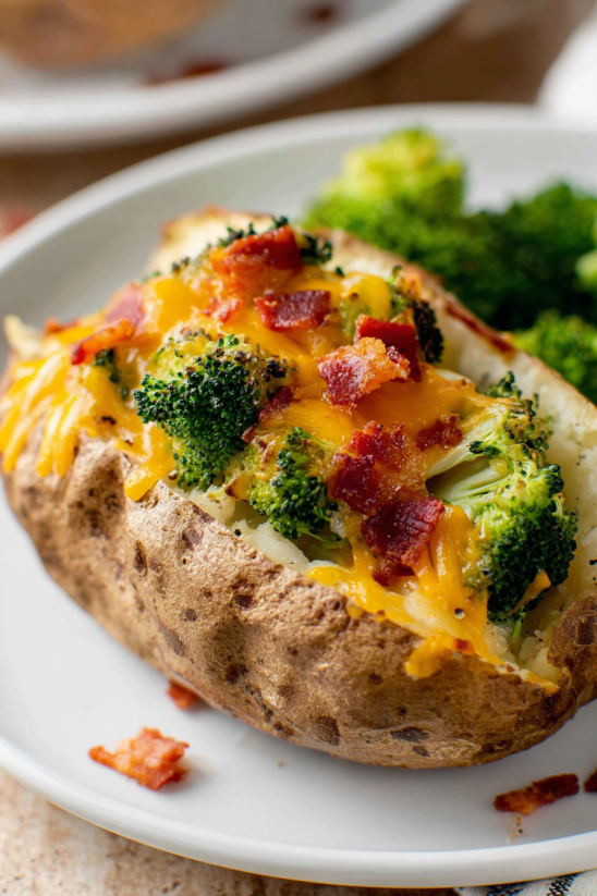 Ein Loaded Baked Potato Rezept mit Bacon, Broccoli und Käse.