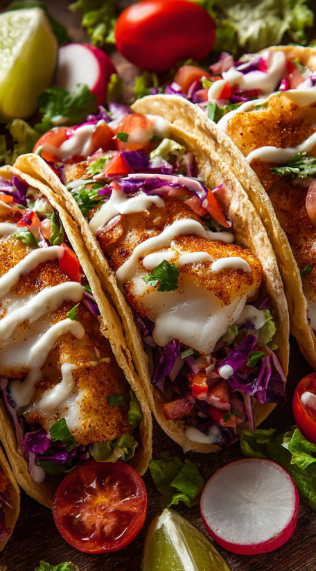 Ein Baja Fish Taco mit Tomaten, Lettuce und Mayonnaise.