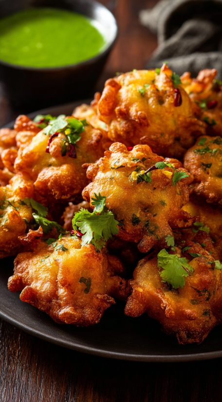 Eine Platte mit verschiedenen Vegetable Pakoras.