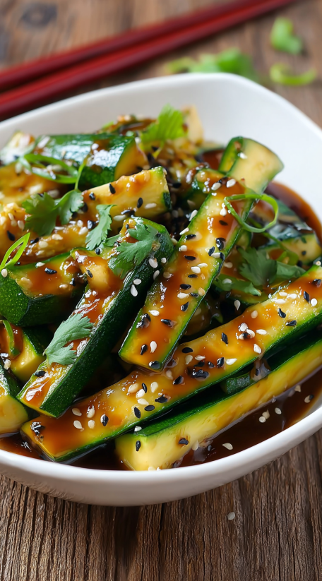 Ein Bohnenstirn mit Zucchini und Sesam.