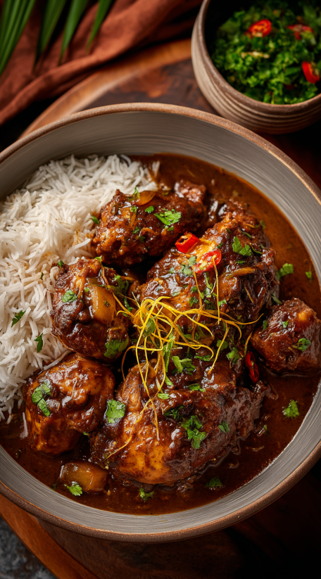 Ein Bild von Jamaican Chicken Stew mit Rice.