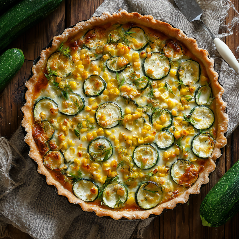 Ein Pie mit Zucchini und Sweet Corn.