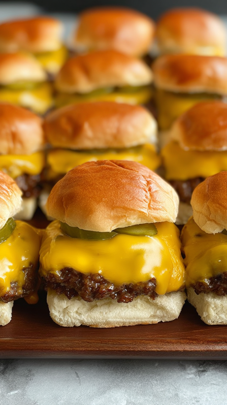 Eine Anzahl von Street Corn Cheeseburger Sliders auf einem Teller.