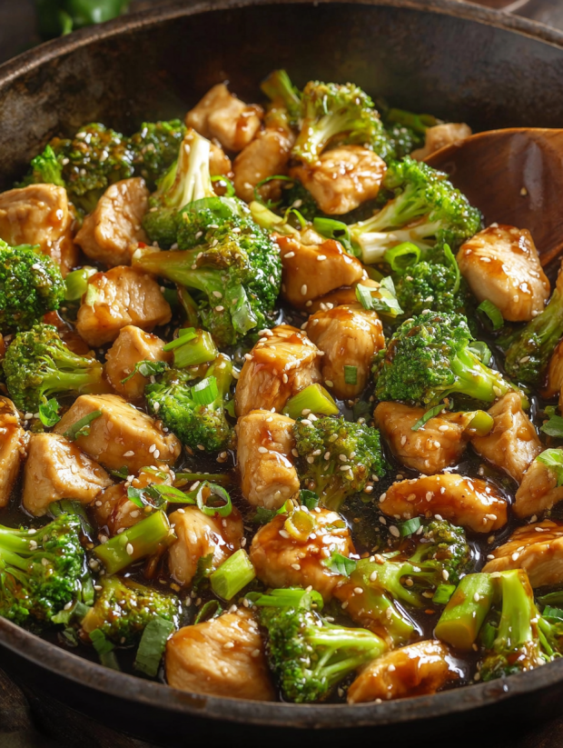 Ein Bild von Honey Sesame Chicken und Broccoli.