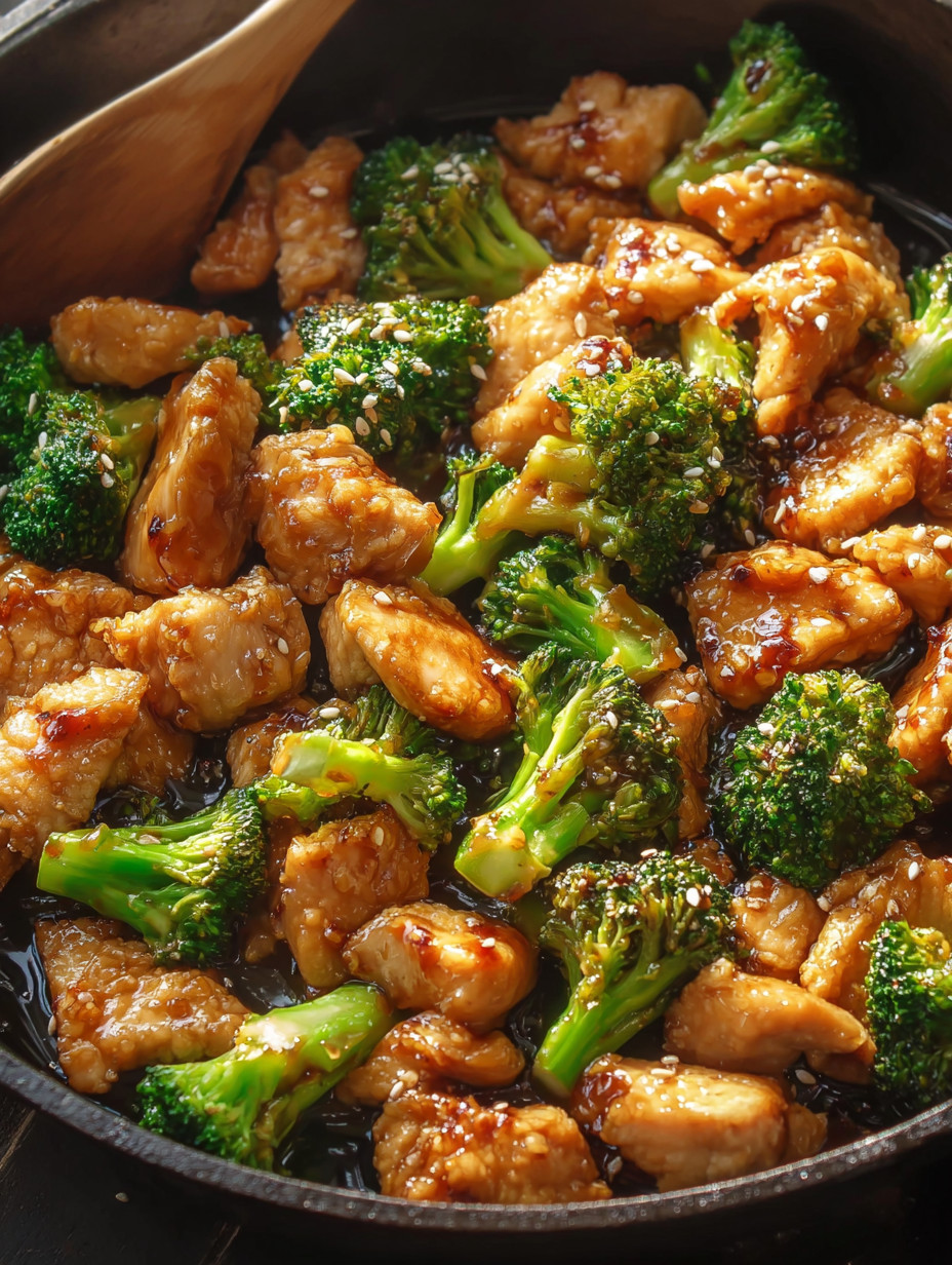 Ein Bild von Honey Sesame Chicken und Broccoli.