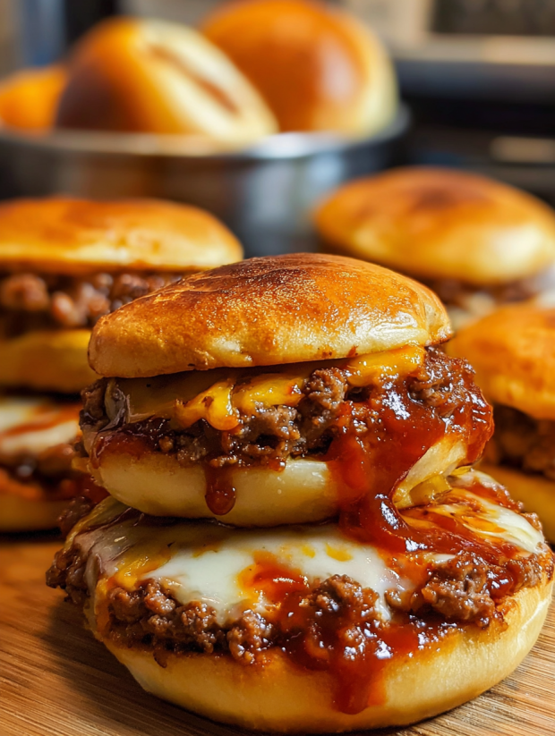 Eine Schüssel mit Cheesy Pizza Burgers Comfort.