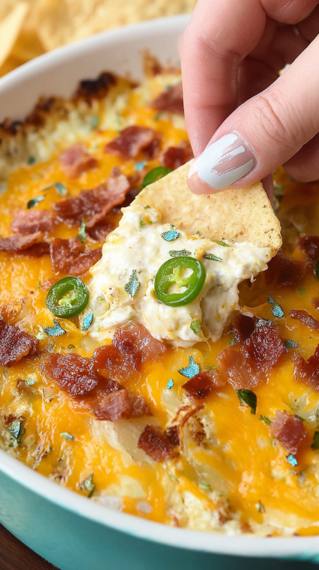 Ein Handrisselchen aus einer Jalapeno Chicken Dip.